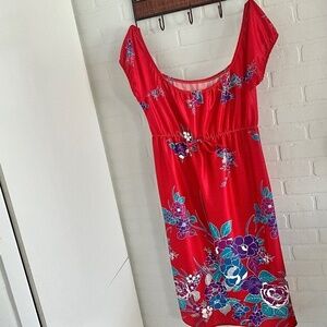 Vintage Maxi/midi dress 60s 70s Handmade Red/Blue/Babydoll Off-the-shoulders 2X